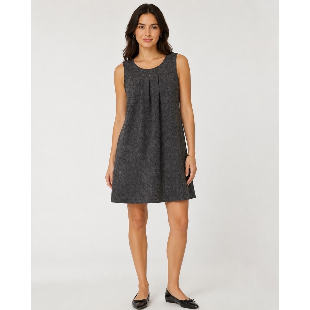 GAP Womens L Shift Dress Black White Herringbone Sleeveless Knit Teacher Office